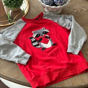 Gymboree Gray & Red Raglan Raccoon Love Heart Kids Crewneck Sweatshirt Size 7